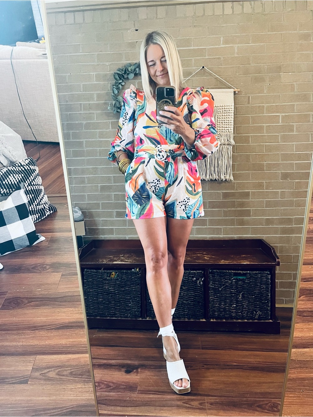 TCEC Multicolor Tropical Print V-Neck Romper